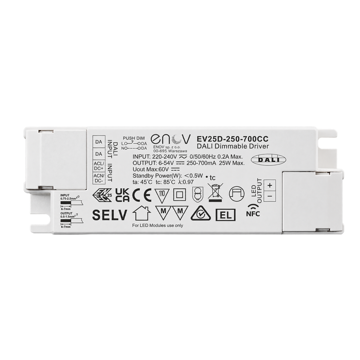 ENOV EV25D-250-700-CC LED Driver Constant Current 25W DALI LED driver – IP20