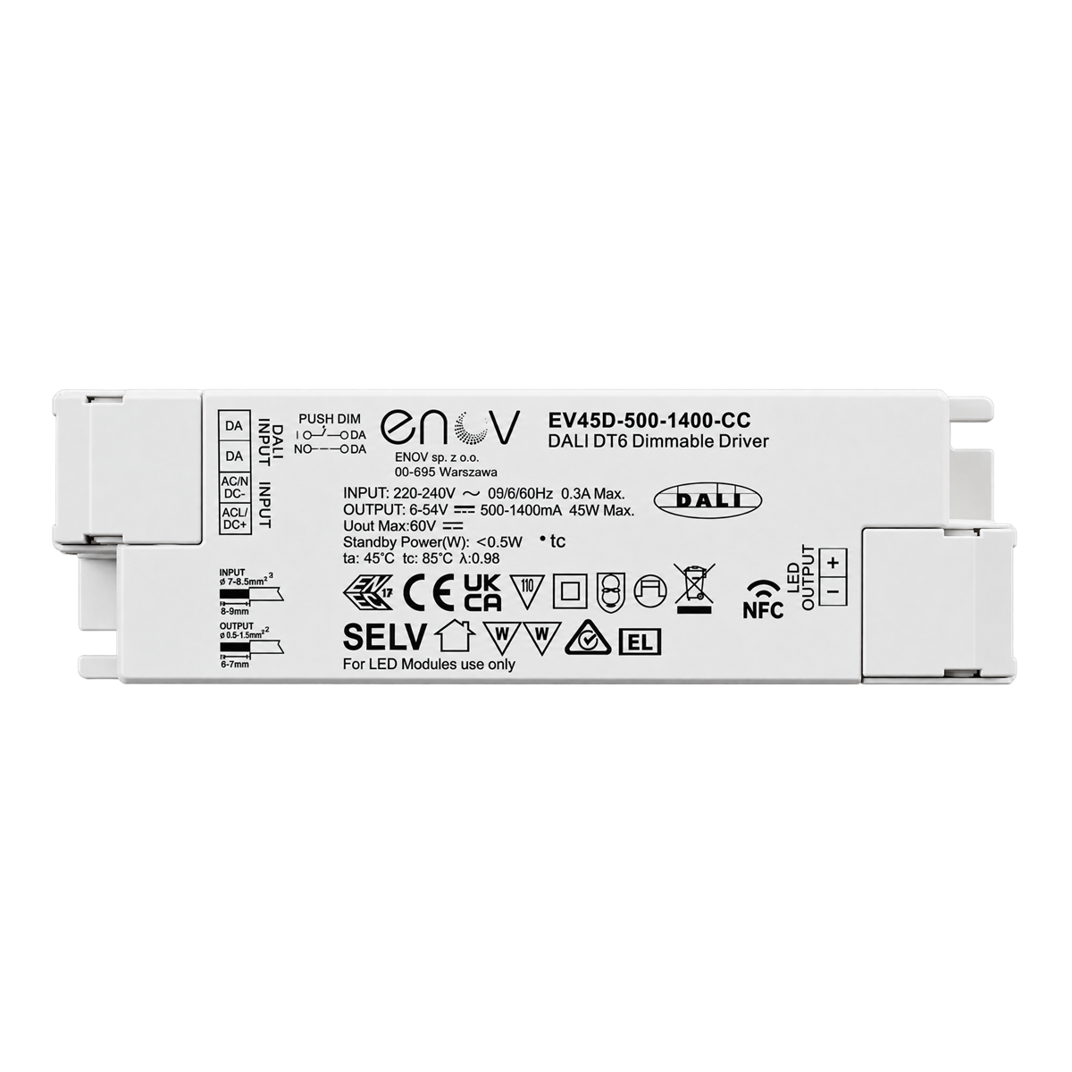 ENOV EV45D-500-1400-CC constant current 45W DALI LED driver – IP20
